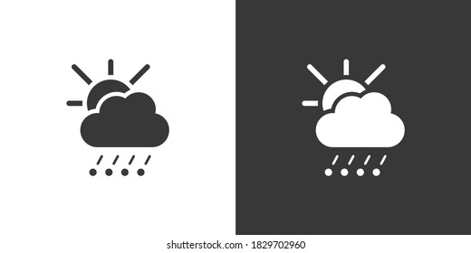Granizo y lluvia, nube y sol. Icono aislado sobre fondo blanco y negro. Ilustración de vectores meteorológicos