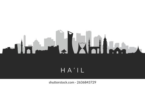 Hail skyline silhouette with Saudi Arabia, and city vector.