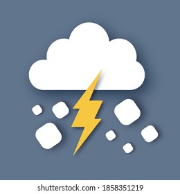 Hail storm. Rain Clouds and Lightening Bolt. Paper cut weather. Storm time.