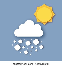 Tormenta de granizo. Las nubes lluviosas y el sol. El papel cortó el tiempo.
