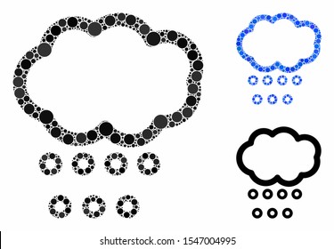 Hail weather composition of filled circles in variable sizes and color tones, based on hail weather icon. Vector filled circles are combined into blue mosaic.