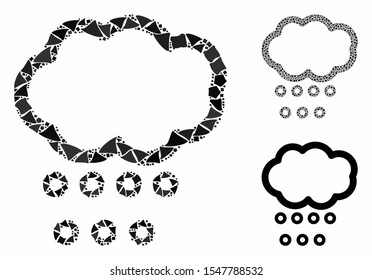 Hail weather mosaic of rugged parts in variable sizes and color hues, based on hail weather icon. Vector ragged parts are composed into collage. Hail weather icons collage with dotted pattern.