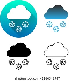 Hailing Cloud Icy Hailstone Weather Forecast Season Meteorology Logo Icon Vector Circular Round Long Shadow, Flat, Black Silhouette, Line Art Isolated on White Background