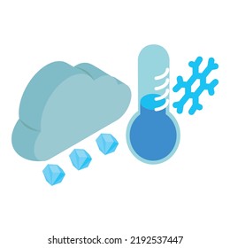 Hailstorm icon isometric vector. Cloud with hail, cold thermometer and snowflake. Bad weather, precipitation hail, meteorology, strong atmospheric precipitation
