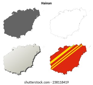 Hainan blank outline map set 