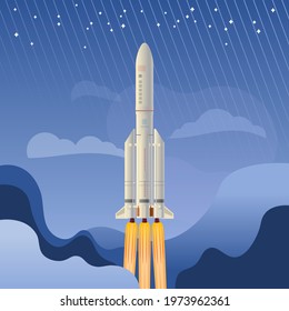 Hainan, China - April 29, 2021: China's Long March 5B Rocket Launches Into Space To Send Module To Space Station.