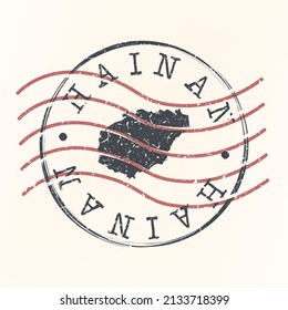 Hainan, China Stamp Map Postal. Silhouette. Passport Round Design. Vector Icon. Design Retro Travel National Symbol.