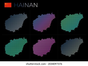 Hainan dotted map set. Map of Hainan in dotted style. Borders of the island filled with beautiful smooth gradient circles. Neat vector illustration.
