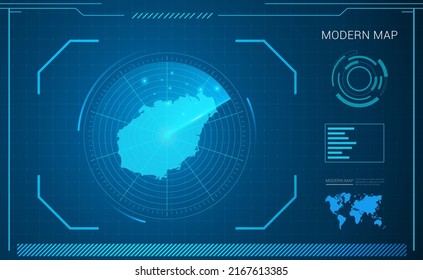 Hainan map of blue digital frame technology radar vector HUD, GUI, UI interface.