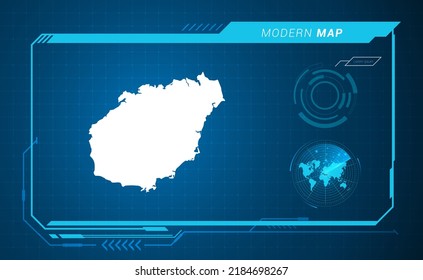 Hainan map of blue digital frame HUD, GUI, UI interface technology radar vector.