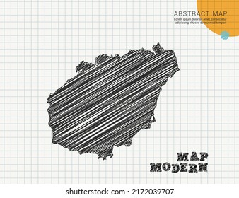 Hainan map of vector black silhouette chaotic hand drawn scribble sketch on grid paper used for notes or decoration.