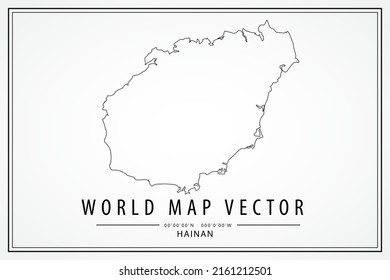 Hainan Map - World Map International vector template with High detailed thin black line and outline graphic sketch style isolated on white background - Vector illustration eps 10