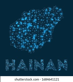 Hainan network map. Abstract geometric map of the island. Internet connections and telecommunication design. Captivating vector illustration.