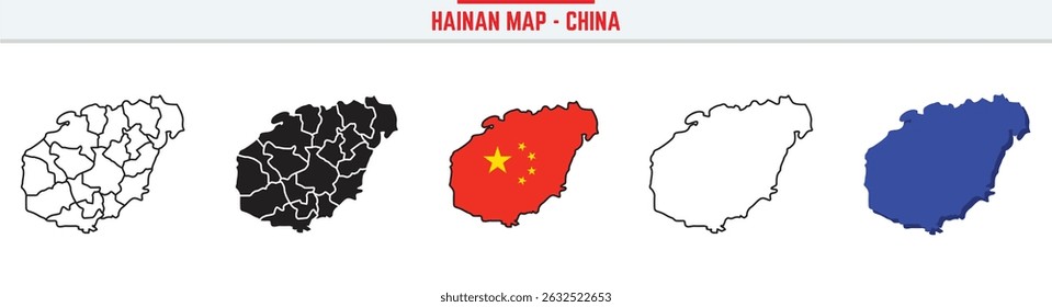 Hainan Province Map Outline with China Inset – 3D Hainan Map Outline and Filled Vector Design