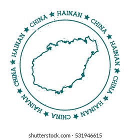 Hainan vector map. Retro vintage insignia with island map. Distressed travel stamp with Hainan text wrapped around a circle and stars. Hainan map vector illustration.