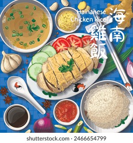 Hainanesischer Hühnereis Blick auf menschliche Kunst Illustration. Übersetzung: Hainanese Chicken Rice