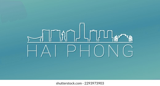 Haiphong, Hai Phong, Vietnam Skyline Linear Design. Flat City Illustration Minimal Clip Art. Background Gradient Travel Vector Icon.