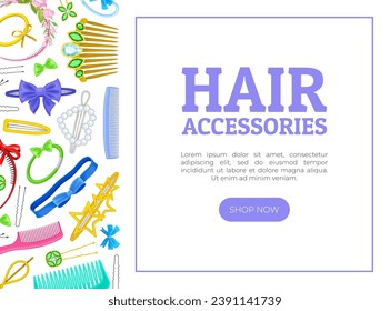 Hair Accessories Banner Design with Headband and Comb Vector Template
