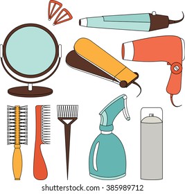 Hair accessories and barber tools color vector