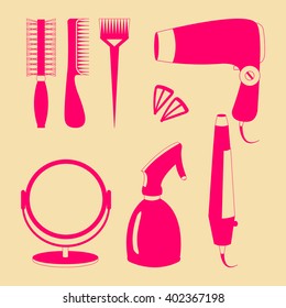 Hair accessories and barber tools color icons