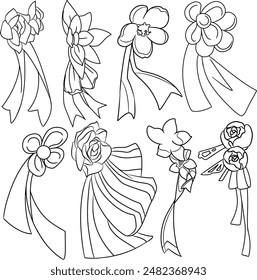 Hair accessories with flower and bows hand drawn vector