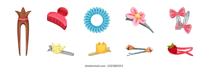 Hair Accessories with Hairgrip or Clasp for Hairstyle Vector Set