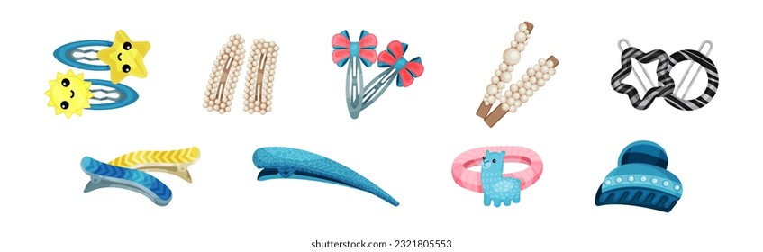 Hair Accessories with Hairgrip or Clasp for Hairstyle Vector Set