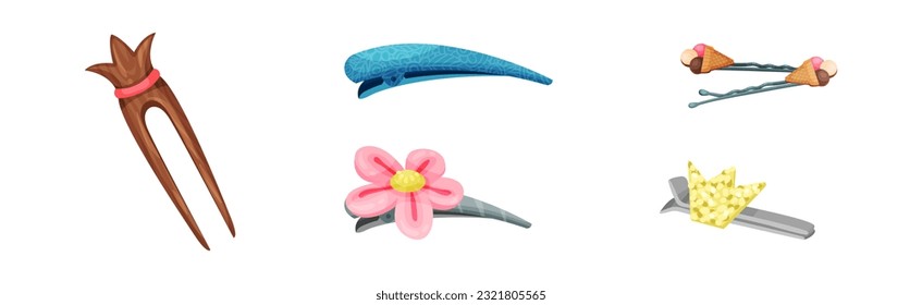 Hair Accessories with Hairgrip or Pin for Hairstyle Vector Set