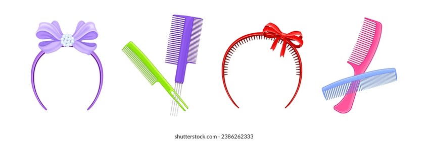 Hair Band or Clasp and Comb Accessory Vector Set