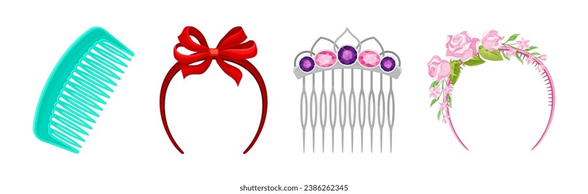 Hair Band or Clasp and Comb Accessory Vector Set