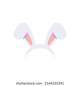 Hair band with white rabbit ears, flat vector illustration isolated on white background. Rabbit or bunny ears mask for easter design and photo boost add.