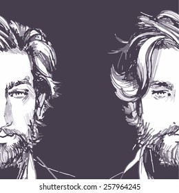 Long Hair Bearded Man Stock Illustrations Images Vectors