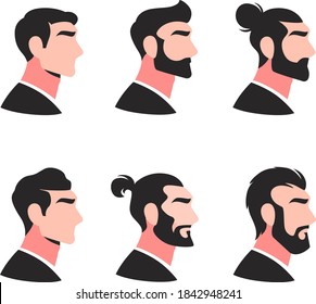 Hair, beard and face, hair. Vector men's hairstyle, illustration, beard and hair. Hairstyles icons.