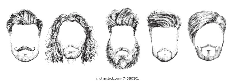 Hair And Beards, Fashion Vector Illustration Set