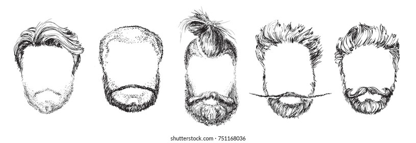 Hair and Beards, Fashion Vector Illustration Set. identikit