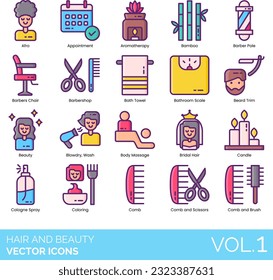 Hair beauty Icons including Bald Cap Wig, Barber Chair, Barbershop, Barber's Pole, Beard Clipper Trimmer, Conditioner, Cream, Oil, Reshape, Styling