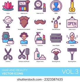 Hair beauty Icons including Bald Cap Wig, Barber Chair, Barbershop, Barber's Pole, Beard Clipper Trimmer, Conditioner, Cream, Oil, Reshape, Styling