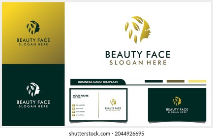 Hair beauty with nature leaf concept logo for salon, makeover, hair stylist, hairless, hair cut