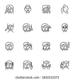 Hair and beauty salon line icons set, outline vector symbol collection, linear style pictogram pack. Signs, logo illustration. Set includes icons as skincare spa procedure, face skin cleaning, massage