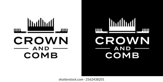 Hair beauty salon logo. Comb with crown on white background.