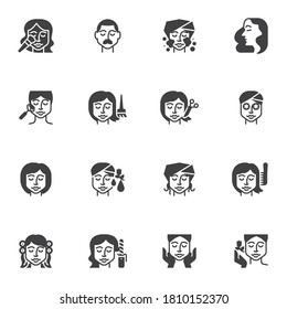 Hair and beauty salon vector icons set, modern solid symbol collection, filled style pictogram pack. Signs, logo illustration. Set includes icons as skincare spa procedure, face skin cleaning, massage