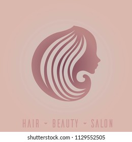 Hair And Beauty Salon Vector Logo.Icon Representing A Woman Portrait With Long, Big Volume, Wavy Hairstyle.