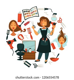 Hair beauty or woman hairdresser salon poster for professional hair dyeing,