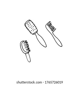 Hair brush icon set. Comb signs. Hand drawn vector illustration