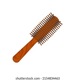 Icono de pincel de pelo. Peine de madera con mango para estilizar y desenredar el pelo. Equipamiento para peluquería. Herramienta de accesorio de barbero. Concepto de belleza. Ilustración vectorial aislada.