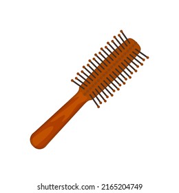 Icono de pincel de pelo. Peine de madera con mango para estilizar y desenredar el pelo. Equipamiento para peluquería. Herramienta de accesorio de barbero. Concepto de belleza. Ilustración vectorial aislada.