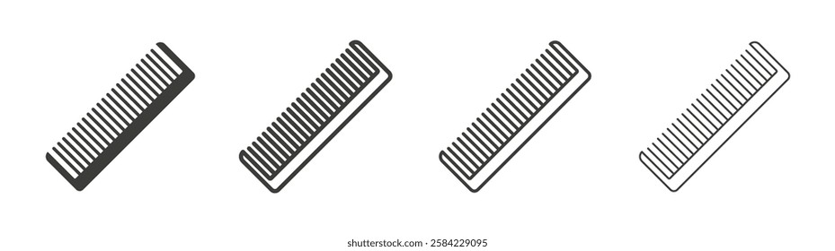 Hair brush icons set. Liner outlined and flat black color