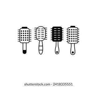 iconos de pincel de pelo conjunto diseño vectorial blanco negro esquema simple ilustración de estilo plano aislado