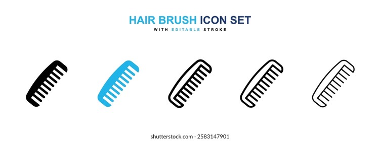 Hair brush icons vector collection in black and blue colors on white background