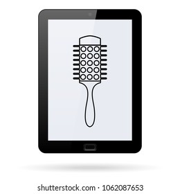 hair brush line vector icon on a realistic tablet . Flat design style